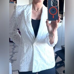 Zara White Floral Lace Blazer